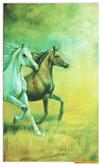 Spirit, oil on canvas, two horses running